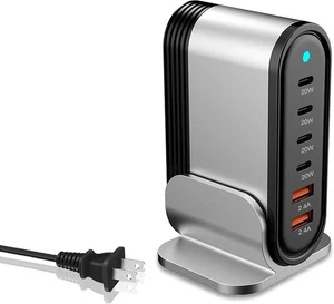6-in-1 USB Charging Hub, Multi-Port Fast Wall Charger Station, Black - Picture 1 of 5