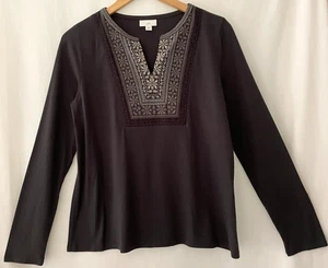 J. Jill Gr. XS grau bestickt Langarm Oberteil T-Shirt Baumwollmischung - Bild 1 von 6