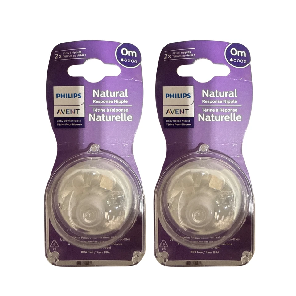 2 Pack Philips Avent Natural Response Nipples 0m+ Flow 1 Baby Bottle Teats BPA F - Image 1 of 1