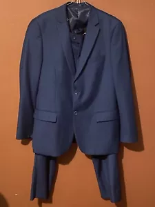 GIORGIO FIORELLI Navy Blue Plaid Full Suit 40R Superlux Fine Textile 34 Pants - Picture 1 of 13