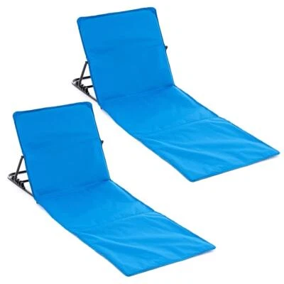 2 x Strandmatte Beachmatte gepolstert faltbar verstellbare Rückenlehne blau - Bild 1 von 4