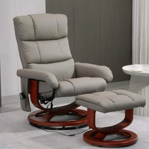 Reclining Lounge Chair Swivel Recliner Sofa Seat w/Massage and Ottoman in Grey - Picture 1 of 9