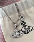 Vivienne Westwood Crystal ORB Chain Necklace Silver Golden Pendant VW Jewelry
