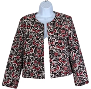 Ann Taylor Factory Embroidered Cream Red Black Cropped Tapestry Jacket Sz M - Picture 1 of 4