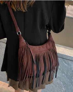 Fashion Womens Ladies Tassle Fringe Shoulder Bag Faux Leather Messenger Handbag - Picture 1 of 10