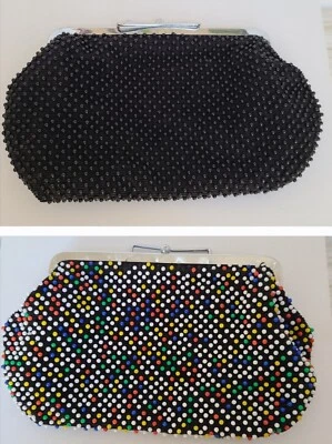 Винтажный бисером вечер Дамская сумка сумочка двойной вид конфеты и черная точка  - Изображение 1 из 4
