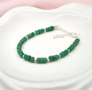 Bracciale Smeraldo Giada Maggio Pietra Nascita Perline Guarigione Emozionale 6-8" - Foto 1 di 10