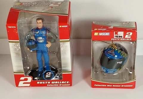 Lot of 2 Nascar Trevco #2 Rusty Wallace Helmit Figure Christmas Ornament 2005 Cover
