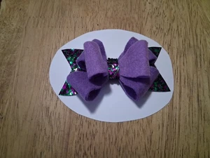 Girl's Purple Glitter Hair Bow Hair Clip 4 Inch Classic Hair Bow New - Picture 1 of 1