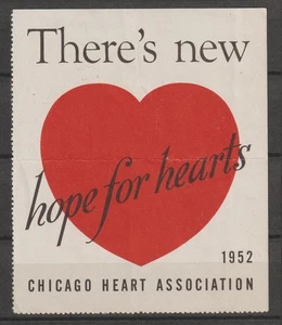 Worldwide Cinderellas Poster Stamp Seal Vignet Chicago Hearts Association 1952 - Picture 1 of 1