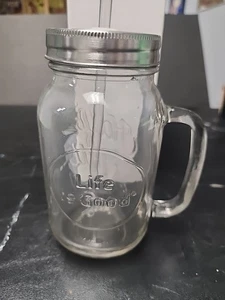 Life Is Good Glass Beverage Mason Jar Mug w/Straw - Picture 1 of 6