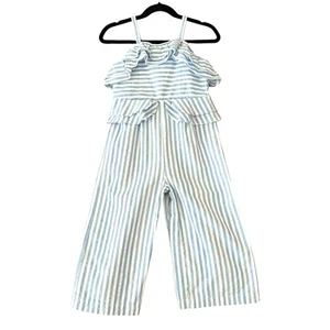 Genuine Kids Jumpsuit Girls 3T Blue White Striped Ruffle One Piece Summer Cotton - Picture 1 of 8