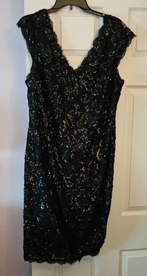 Betsy & Adam Black Sequin Lace Sleeveless Elegant V-Neck Evening Dress Size 18W - Image 1 of 4