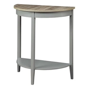 ACME Justino Half Moon Wooden Console Table with Bottom Shelf in Gray Oak - Picture 1 of 4
