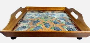 Vintage Robert M. Weiss Reverse Painted Grape Clusters Wooden Serving Tray 12x12 - Picture 1 of 13