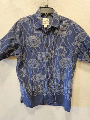 Гавайская рубашка Kahala мужская на больших пуговицах с коротким рукавом Aloha хлопок синяя белая - Изображение 1 из 4