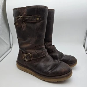 Bota de Moto UGG Kensington Doble Hebilla Para Mujer Talla 9 Cuero Marrón Forrada Sherpa - Imagen 1 de 8