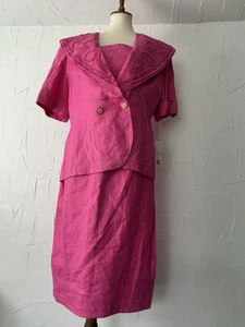 La Vagabonde Women’s 3PC Skirt Set 100% Linen Hot Pink 1990’s NWT lined Sz 16 - Picture 1 of 24