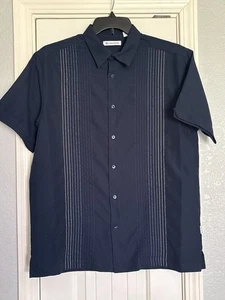 Cubavera Shirt Mens Medium Blue Short Sleeve Button Up Guayabera Casual - Picture 1 of 5