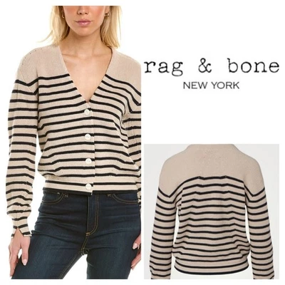$350 RAG & BONE Ann Striped Cashmere-blend Cardigan XS - Image 1 of 4