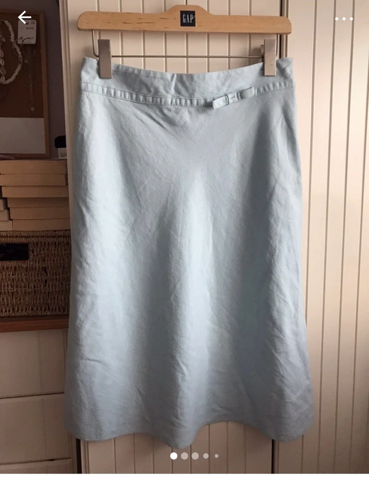 E-vie Mint Blue Linen Mix Bias Cut Midi Skirt Size 10 - Image 1 of 4