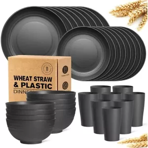 32-Piece Kitchen Plastic Wheat Straw Dinnerware Set, Service for 8 - Picture 1 of 4