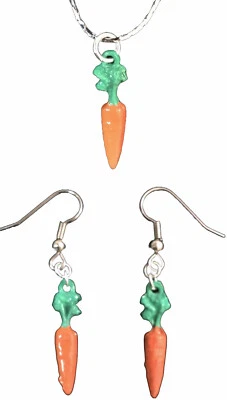 Funky CONJUNTO DE COLLAR Y PENDIENTES ZANAHORIAS Conejo de Pascua Jardín Bisutería Foto 1 de 4