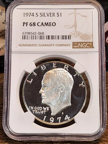 1974 S Eisenhower Proof, NGC Graded PF 68 CAMEO, 068 Cover