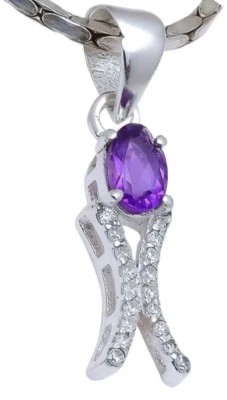 0.36ct Diamante Redondo Natural 14k Bis Contraste Amatista Oro Blanco Colgante - Imagen 1 de 4