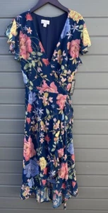 New! Sweet Pea New York by Stacy Frati Floral High Low Ruffle Wrap Dress Large - Picture 1 of 4