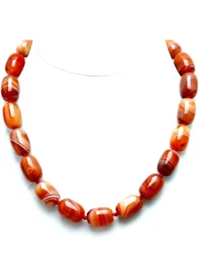 12*16mm Barrel Natural Red Striped Agate Necklace for Women 17" Chokers Jewelry - Picture 1 of 16