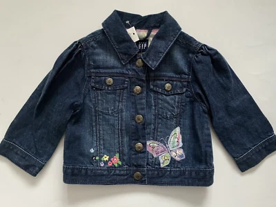 Baby Gap Denim Jean Cropped Jacket Embroidered Butterfies Girl's Size 5 NWT - Image 1 of 3