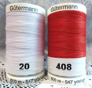 NEW White & Red GUTERMANN 100% polyester sew-all thread 547 yards Spools - Picture 1 of 2