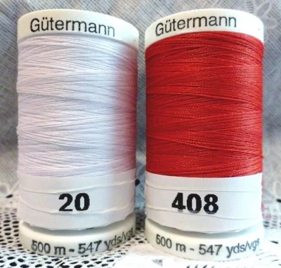 NEW White & Red GUTERMANN 100% polyester sew-all thread 547 yards Spools  - Image 1 of 2