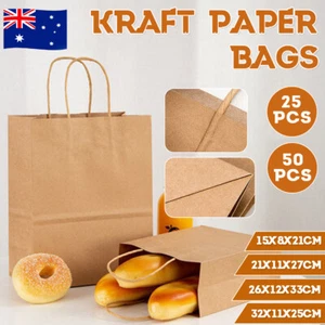 100PC BULK Kraft Paper Bags Brown Gift Shopping Carry Craft Retail Bag Reusable - Picture 1 of 16