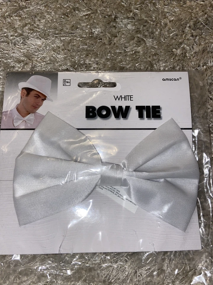 Amscan Solid White Shiney Bow Tie Novelty Adult Use Elastic
