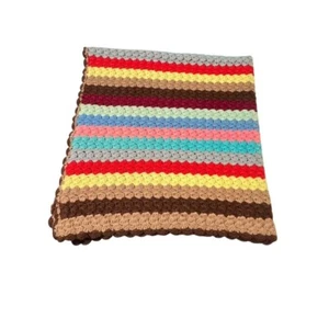 Handmade Crochet Lap Blanket Throw Multicolor Striped Pattern Soft Acrylic Yarn - Picture 1 of 4