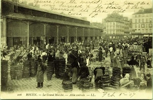 The Big Market Central Aisle Rouen France Postcard PM 1907 - Picture 1 of 2