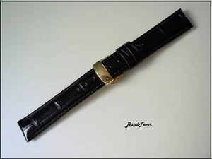 16mm Black Alligator Crocodile Genuine Leather interchangeable W/ GOLD BUTTERFLY - Picture 1 of 11