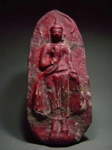 ANTIQUE TERRACOTTA CLAY BUDDHIST VOTIVE PLAQUE. LOPBURI PERIOD 11/12th C. - Picture 1 of 12