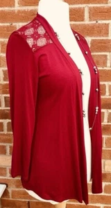SALOOS Size 12 Deep Red Lace Cardigan Stretchy Holiday Excellent L3 - Picture 1 of 6