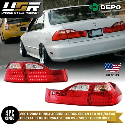DEPO Euro Style Red/Clear LED Tail Light For 2001-2002 Honda Accord 4 Door Sedan Foto 1 de 4