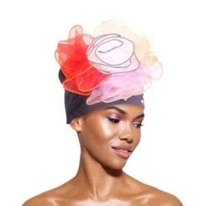Navy Pleated Ruffle Rhinestone Turban - Picture 1 of 2