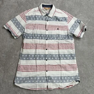 Free Planet Men's Stars Stripes Patriotic Short Sleeve Button Shirt Size L - Picture 1 of 7