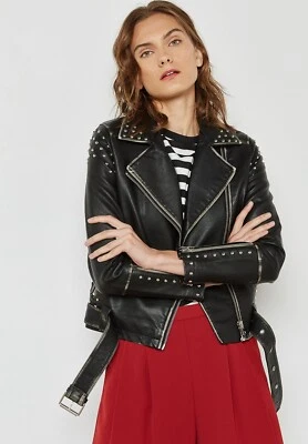 Topshop biker Faux leather studded jacket Size 4 XS — 第 1/4 张图片