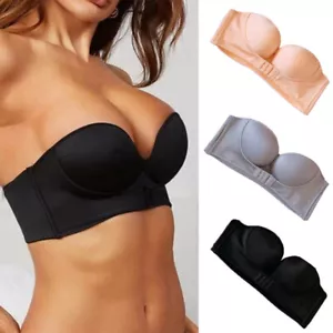 Women Invisible Bra Strapless Front Buckle Lingerie Push Up No-Slip Underwear ➳ - Picture 1 of 20
