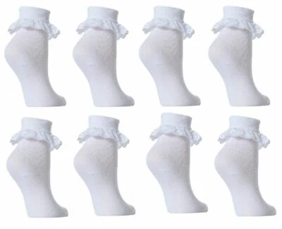 6 Paar Mädchen Baumwolle Schule Spitzensocken RÜSCHEN Spitze Söckchen alle Größen 0-20