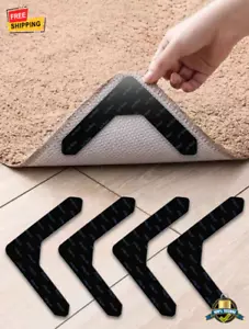 4 pcs Reusable Anti-Slip Carpet Grippers Washable PU Rug Tape Pads - Picture 1 of 6