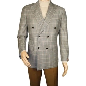 Blazer Hombre Mono Doble Pecho Super 180s Lana 1523-04 Gris Marrón Cuadros - Imagen 1 de 12