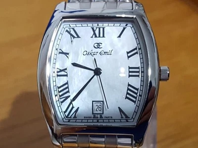 Mens Rice-Bead Bracelet Swiss Oskar Emil Rosario Art Deco Stye Gents Date Watch - Imagem 1 de 4